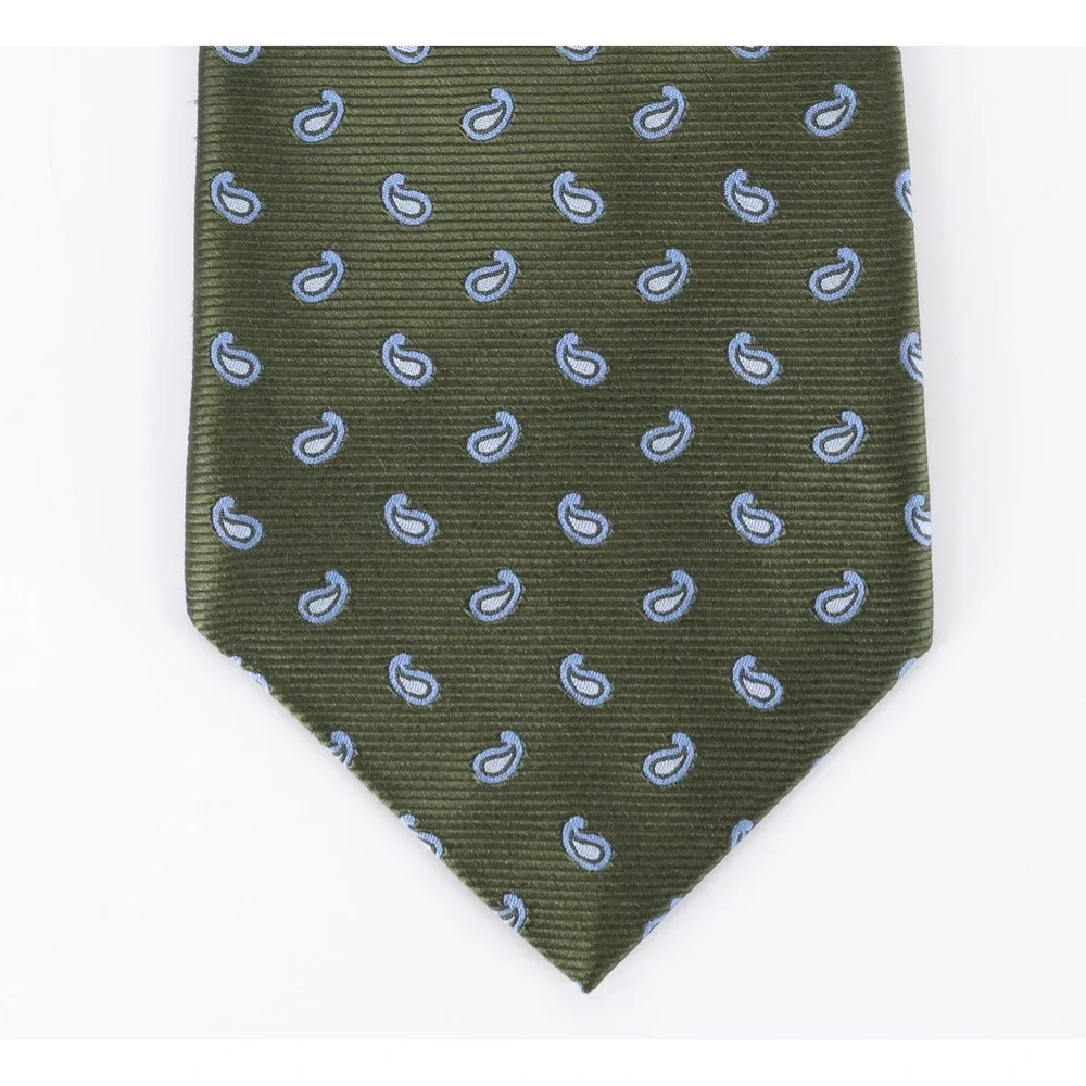 Daniel Cremieux 7 Fold Silk Necktie Tie Olive Green Paisley Made in Italy